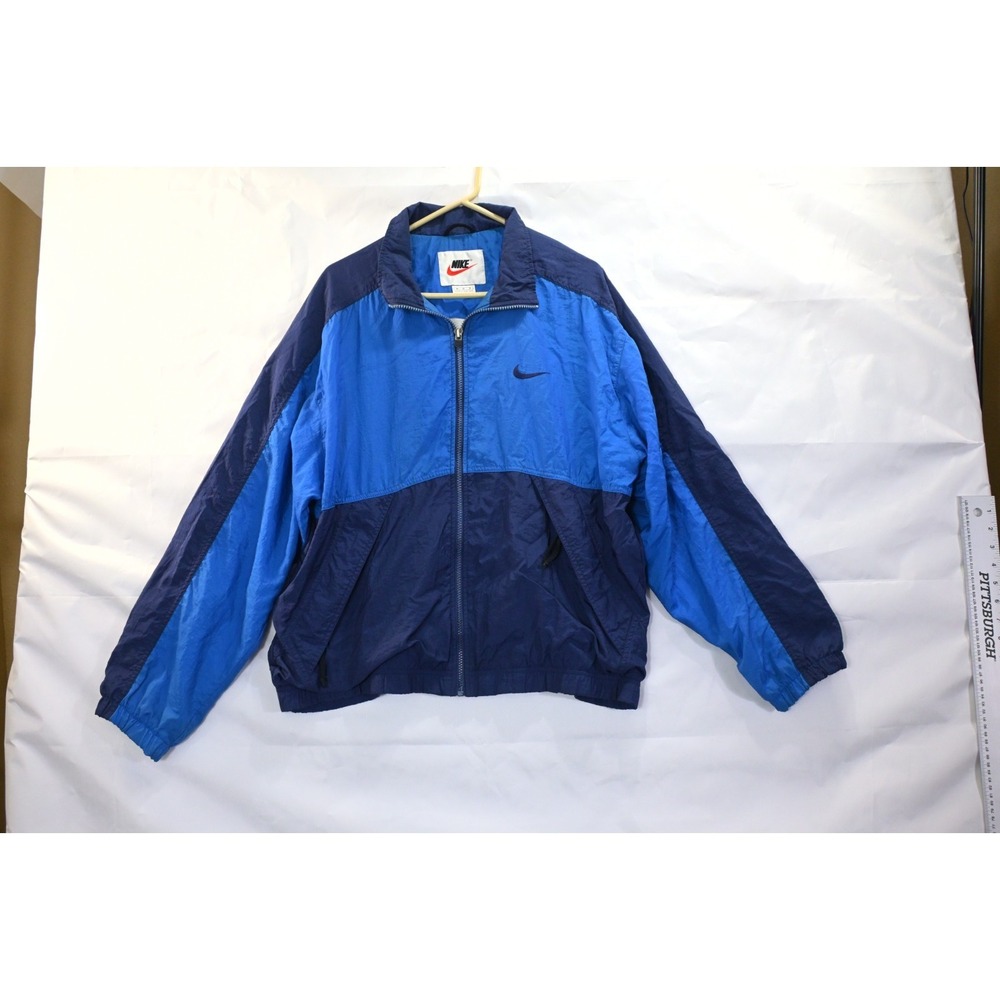 Vintage Nike Windbreaker Jacket Blue Navy Mens Med Zip Athletic Coat Lightweight